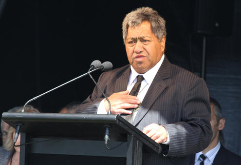 Ben Hutana gives the mihi. He then said: 'We want our boys back.' To which someone in the crowd responded: 'Everyone of them!'