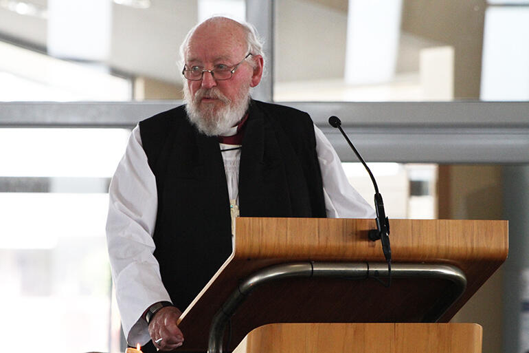 Bishop George Connor delivering his eulogy at Archdeacon Tiki Raumati's funeral in St Joseph's Church, New Plymouth, on September 3.