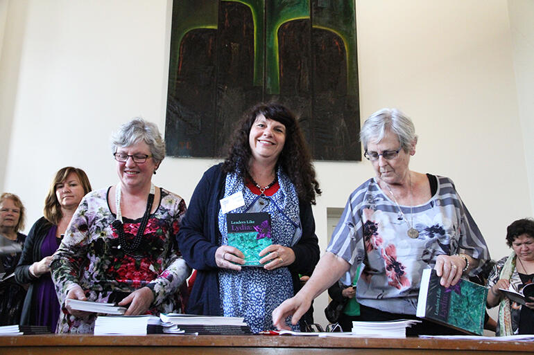 The launch was held at St John's College. That's Carole Hughes flanked by "Word-Catcher" Lynn Frith and Erice Fairbrother.