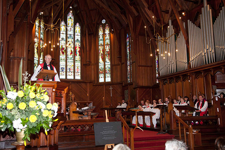 Archbishop Welby speaking before he dedicates the Foundation Stone - which is on the easel.