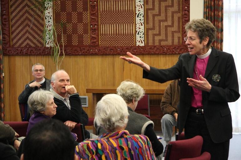 Bishop Katharine moved into the gathering to engage with her questioners.