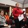 The Rev Helen Jacobi, Dean of St John's Cathedral in the Diocese of Waiapu, puts a question to Bishop Katharine.
