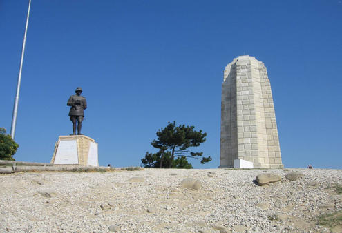 Ataturk and the New Zealand monument at Gallipoli.