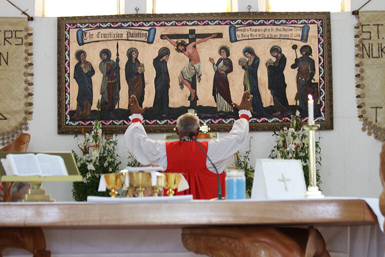 Archbishop Winston rededicates the restored painting on the Sunday. It had been given to St Paul's by Bishop Alfred Willis of Hawaii in 1903.