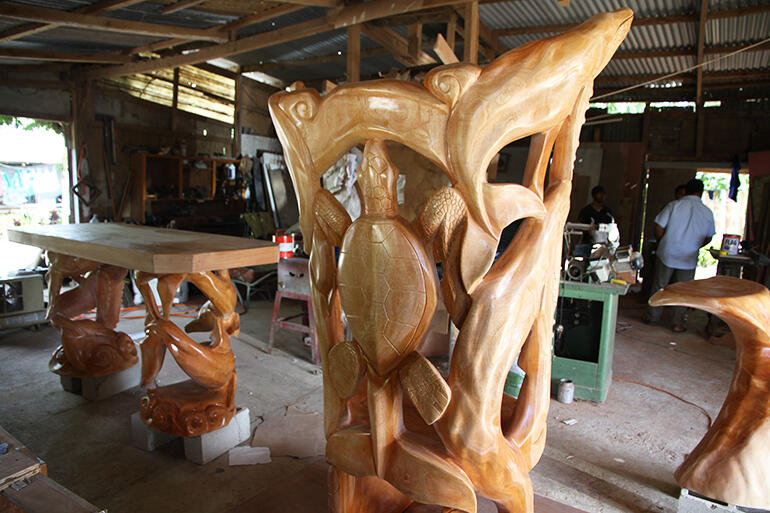 The back of the cathedra, in the Nuku'alofa workshop where the altar furniture was sanded and varnished.