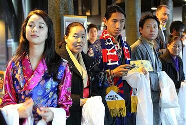 Supporters wait to see the Dalai Lama outside a Christchurch media conference at the Chateau on the Park. Photo: The Press