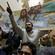 Egyptian Christians hold a bloodstained portrait of Jesus as they protest inside the Al-Qiddissine (The Saints) Church in Alexandria.