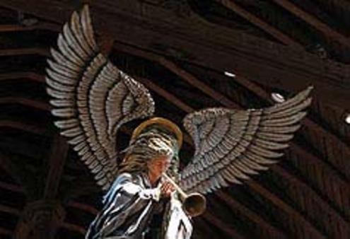 This Gabriel sculpture, usually found in ChristChurch Cathedral, is being suspended above Worcester St. Photo/The Press 