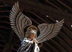 This Gabriel sculpture, usually found in ChristChurch Cathedral, is being suspended above Worcester St. Photo/The Press 