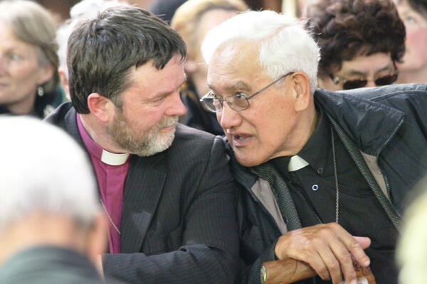 Bishop Philip Richardson - the preacher of tomorrow's funeral service - with Archdeacon Tiki Raumati, his mentor in things Maori.