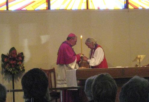 Bishop Barry Jones (Catholic) and Bishop Victoria Matthews (Anglican) sharing Ash Wednesday in Christchurch. 