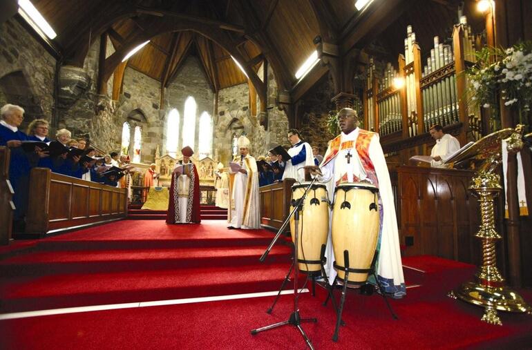Archbishop Sentamu, who proved himself a fine exponent of the conga drums, accompanying the Gloria.