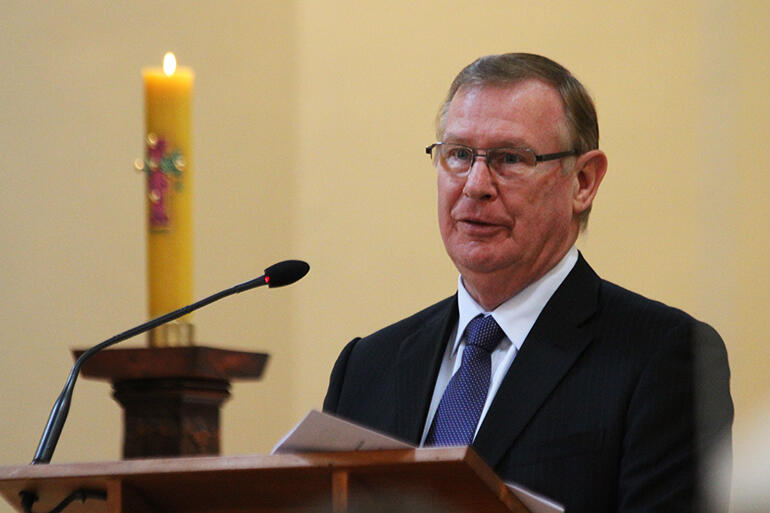 Mr David Harley, seen here delivering a eulogy, is Br Brian's Auckland-based nephew.
