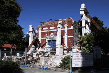 Barely 100m from the Christchurch fire station lie the ruins of Oxford Terrace Baptist Church. Photo: Lloyd Ashton