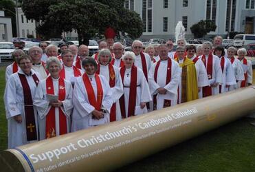 Waiapu clergy line up behind Christchurch's fundraising drive outside the Waiapu Cathedral.
