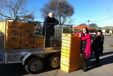Unloading fruit and produce at the Shirley Community Centre.