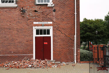 On a normal day at Cathedral Grammar, boys could have been eating their lunch where these bricks fell.