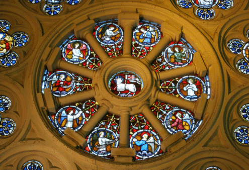 ChristChurch Cathedral's rose window, which now lies in the rubble of the nave. Photo: Bridgit Anderson