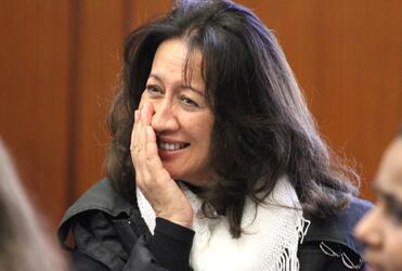 Shona Pink-Martin enjoys a lighter moment at the hui.