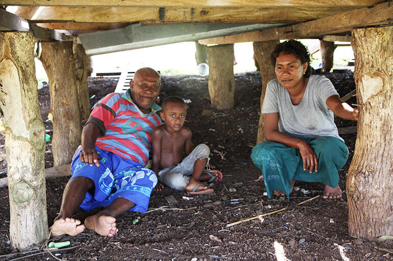 Eight members of Mosese Kakaramu's family survived Winston by huddling under the floor. Everything above the floor was destroyed.