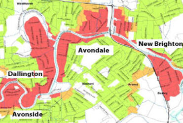 A map showing the worst-hit streets in Christchurch. TV One