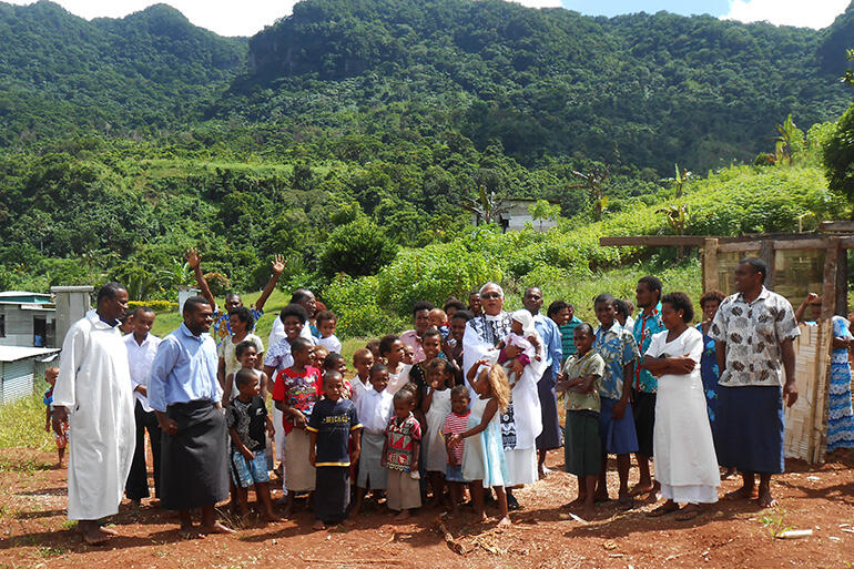 Happy Easter! Archbishop Winston Halapua with some of the folk from Maniava, the remote Fijian village where he celebrated Easter Day.