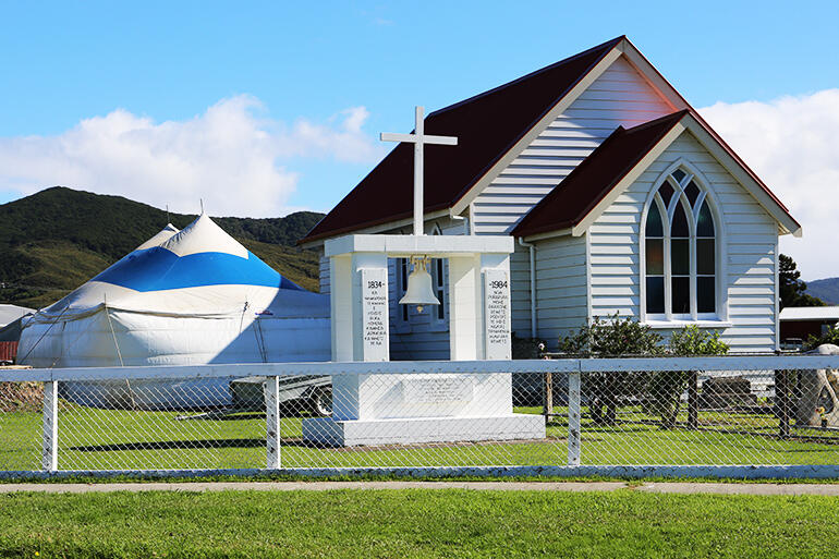 St John's Rangitukia - with a marquee erected alongside to accommodate the overflow congregation.