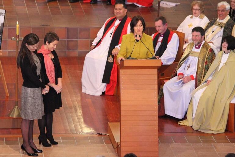 Sarah Reeves, who is a judge in the Maori Land Court, raises a chuckle. Her sisters Bridget (left) and Jane share the reminiscence.