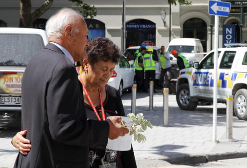 Canon Andy Joseph and Mrs Helen Gray of Te Pihopatanga o te wai Pounamu karakia in silence.