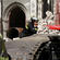The steel pipe protruding from the cathedral doorway gives USAR workers greater safety during the recovery operation.