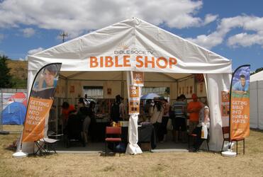 The Bible Shop at this year's Parachute Festival enjoyed brisk trading.