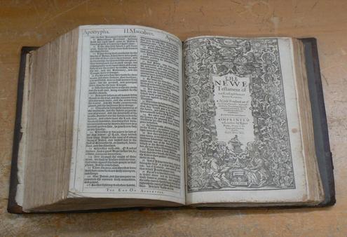 The opening spread of the New Testament - as seen in one of the earliest printings of the King James Bible.