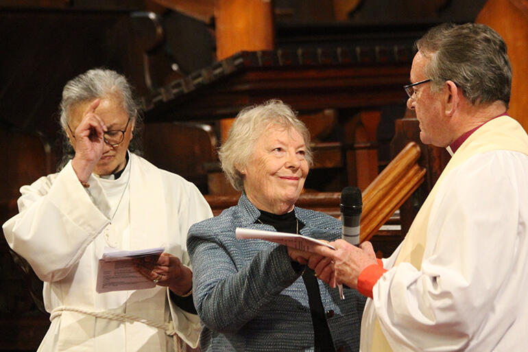 Archbishop John admits Joan Neild to the office of Mothers' Union Provincial President. Archbishop John admits Joan Neild to the office of Mothers' Union Provincial President.