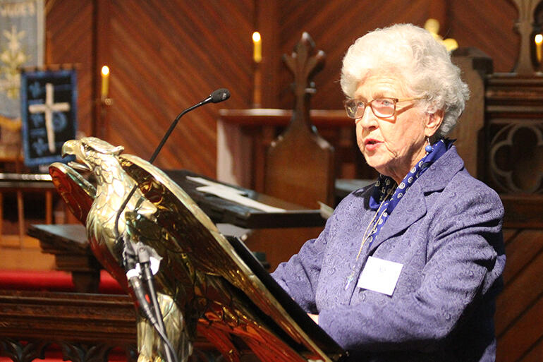 Mrs Margaret Wilson reads Ephesians 5:25-6:4. She stepped down as Provincial Secretary, having already served as Provincial President. Mrs Margaret Wilson reads Ephesians 5:25-6:4. She stepped down as Provincial Secretary, having already served as Provincial President.