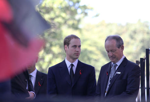 Prince William waits to walk up the ramp at the back of the main stage. 