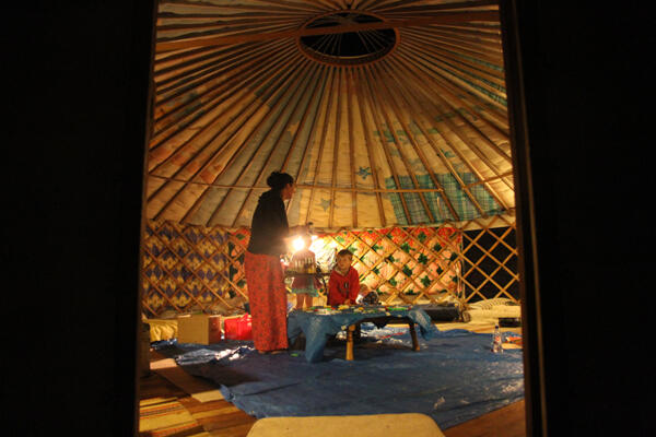 A view through the doorway into the Yurt - the Mongolian tent which, during Passionfest, served as an activity area for the littlies.