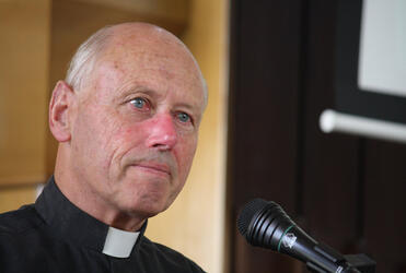 Robin Kingston speaks to the congregation at Holy Trinity, Greymouth.