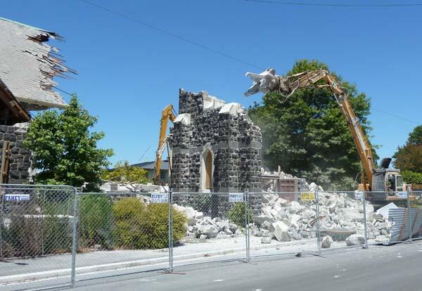 The tower of St Mary's, Merivale, is reduced to a pile of rubble.