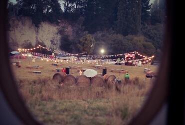 Evening falls... a shot from within the festival teepee across the festival grounds. 