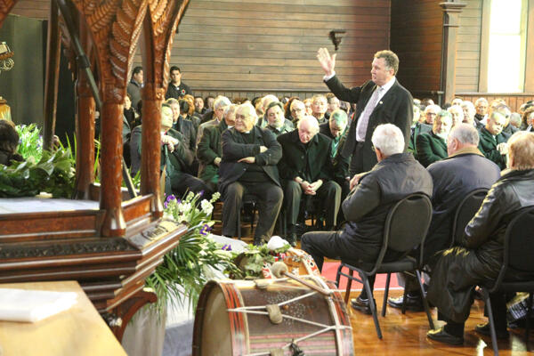 Shane Jones addresses Sir Paul and his family in his whaikorero.