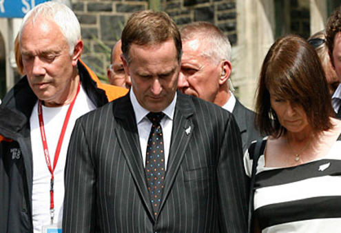 Mayor Bob Parker, Prime Minister John Key and his wife Bronagh at the Christchurch remembrance. Photo: Dompost