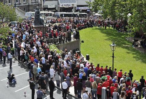 Two minutes' silence in Dunedin's Octagon. Photo: Gerard O'Brien/ODT. 