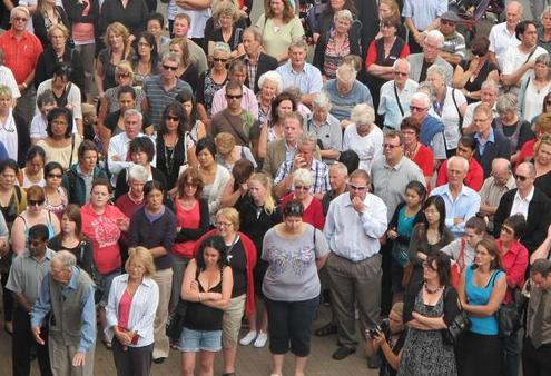 People stand for two minutes in Palmerston North. Photo: Warwick Rasmussen