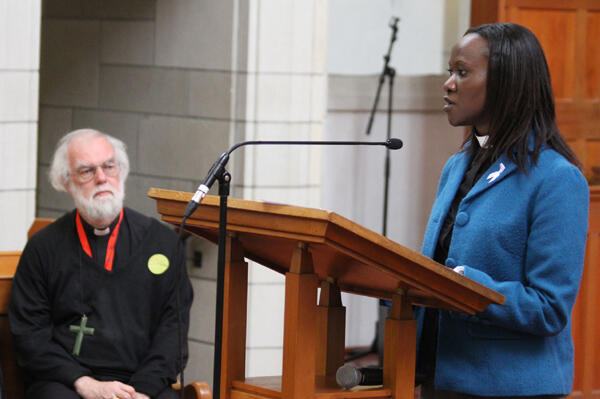 Irene Ayollo, a young Kenyan writer, speaks at the launch of a collection of Anglican youth reflections on mission.