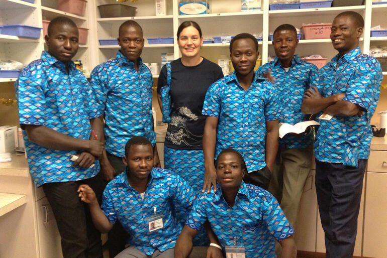NZCMS missionary Miriam Tillman works with pharmacy technicians at Mango Hospital in Togo. NZCMS missionary Miriam Tillman works with pharmacy technicians at Mango Hospital in Togo.