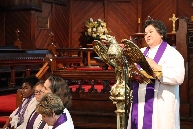 The Rev Brenda Reed speaking on behalf of Tikanga Polynesia in St Mary's. The Rev Brenda Reed speaking on behalf of Tikanga Polynesia in St Mary's.