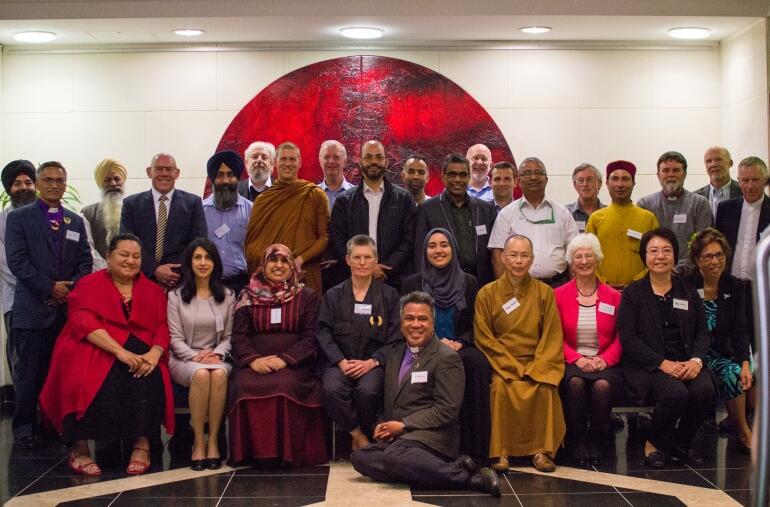 The faith leaders gathered in the foyer of Otago University House, in Queens St, Auckland, last Wednesday.