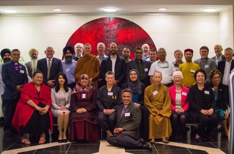The faith leaders gathered in the foyer of Otago University House, in Queens St, Auckland, last Wednesday. The faith leaders gathered in the foyer of Otago University House, in Queens St, Auckland, last Wednesday.