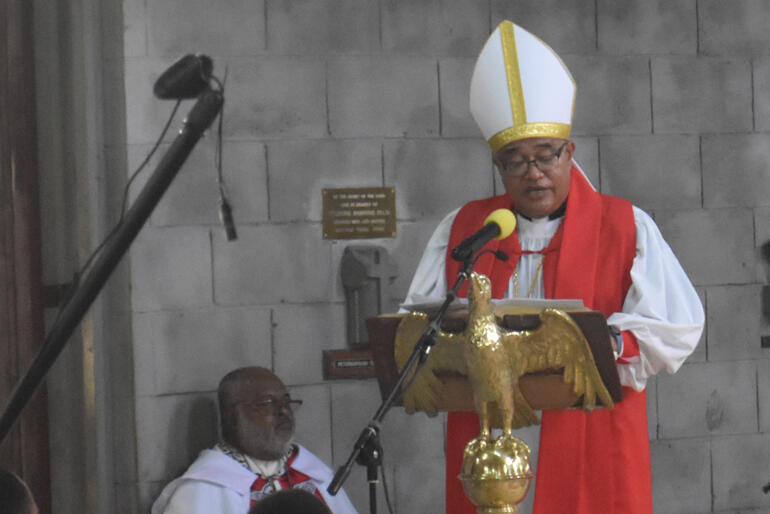 Archbishop Sione Ulu'ilakepa speaks during the Opening Eucharist of Tikanga Youth Exchange at Holy Trinity Cathedral Suva.