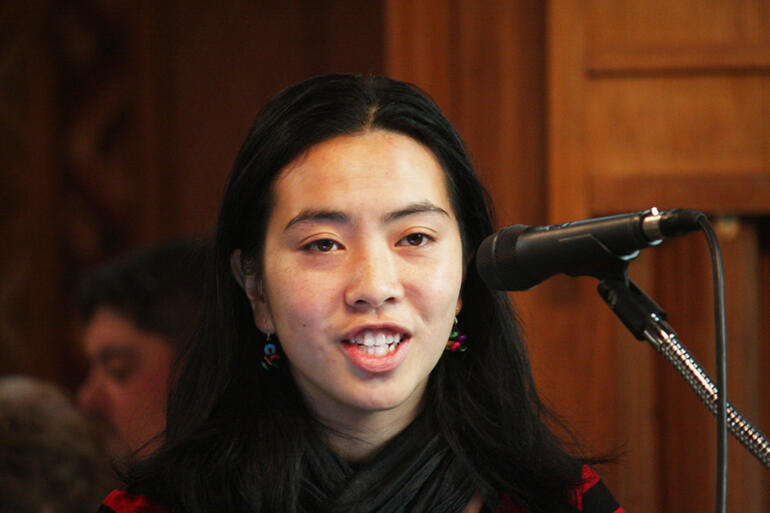 Karen Yung, from Wellington, leading the intercessions at the General Synod Eucharist.